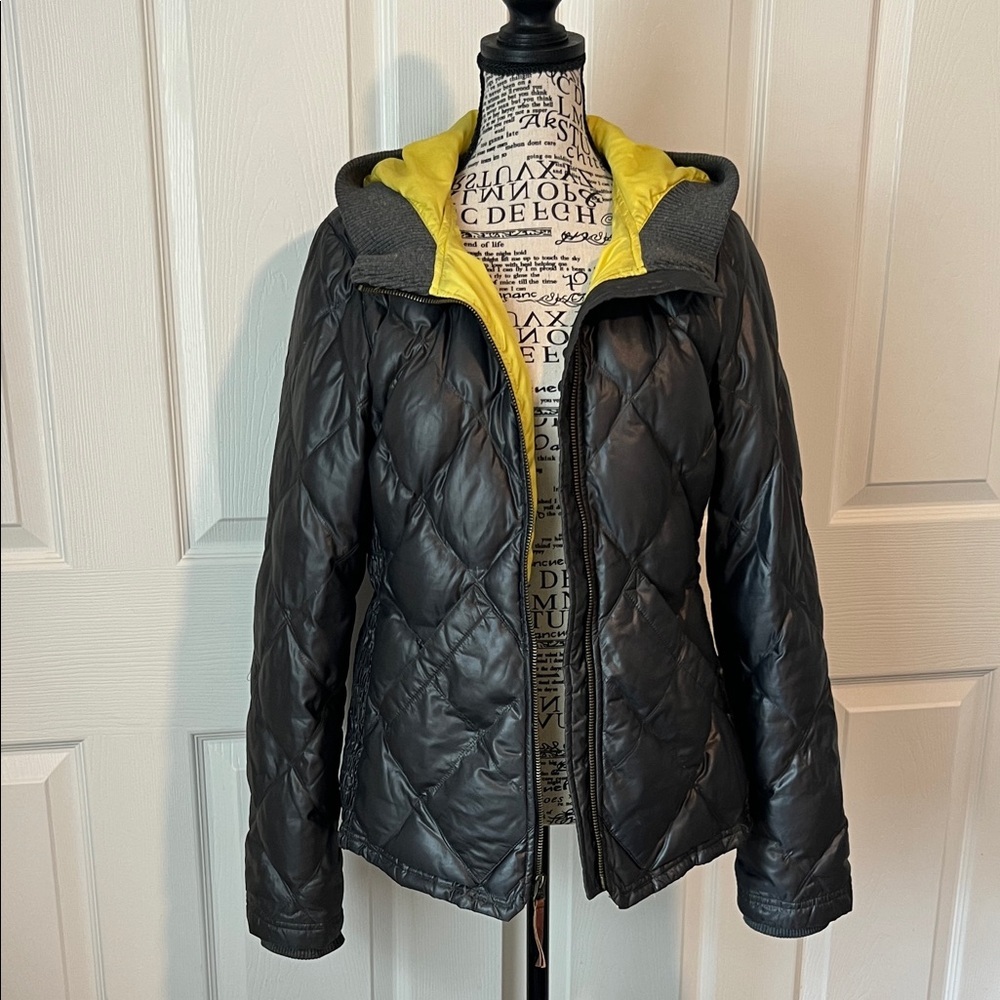 Eddie Bauer Quilted Black Puffer with Yellow Lining
